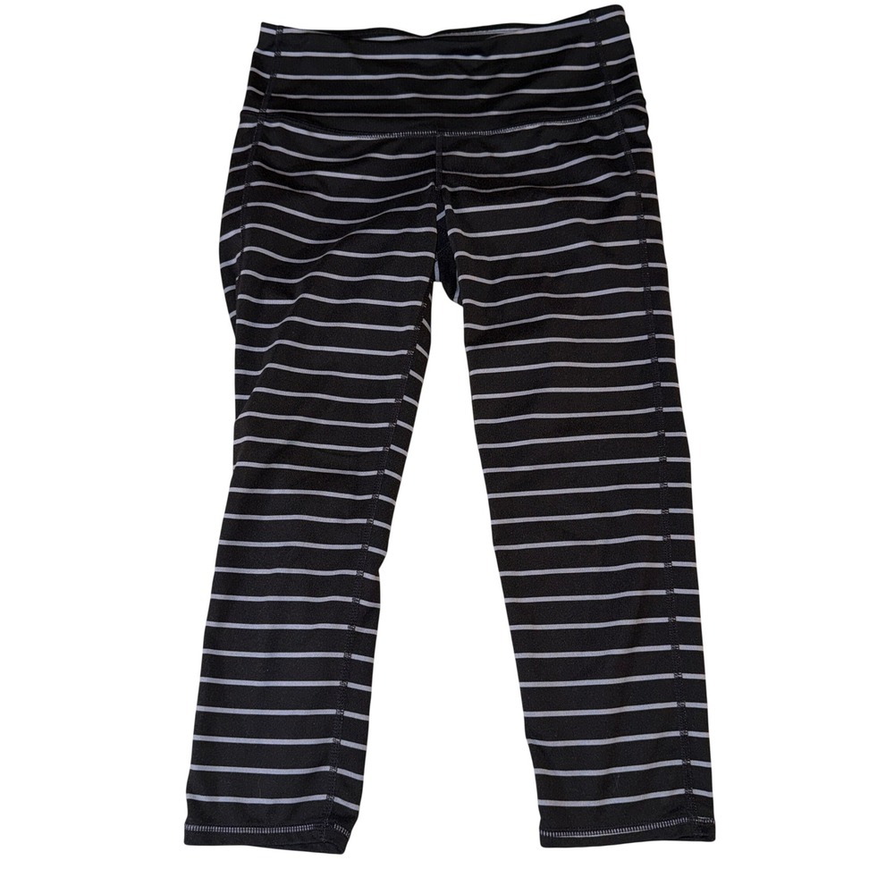 Athleta Black White Stripe Capris‎ Cropped Leggings Athleisure Workout Pants XS